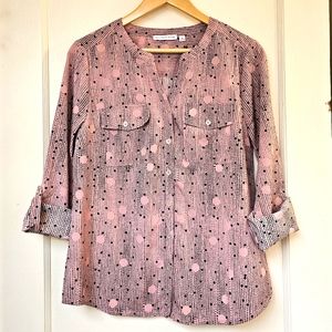 Pink polka dot wrinkle-free button down (M)